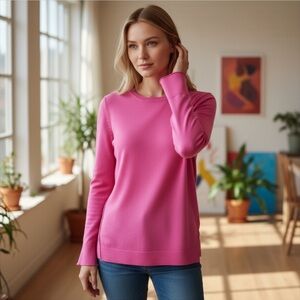 Talbots Pink Lambswool Crewneck Flutter Sleeve Sweater Small